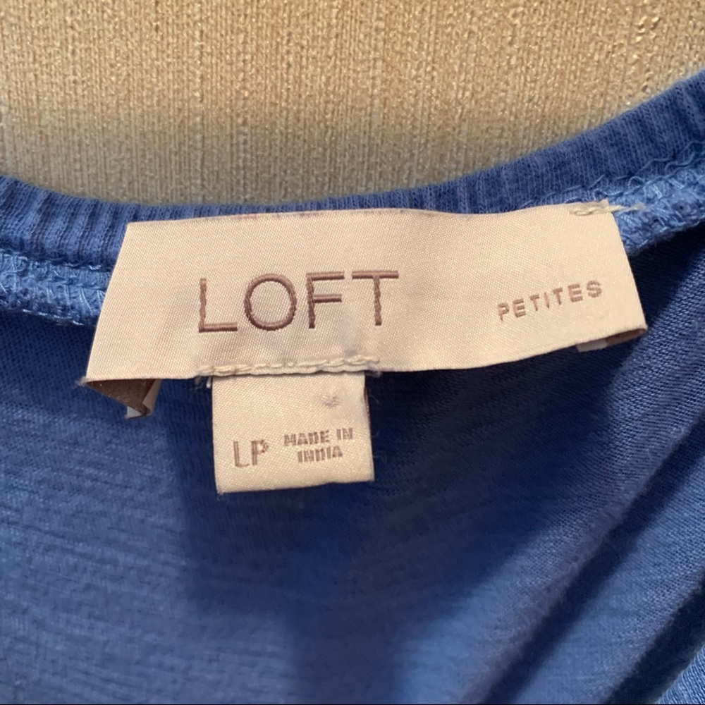 LOFT Petite Eyelet Embroidered Boho Cropped Blue Top - Picture 5 of 6